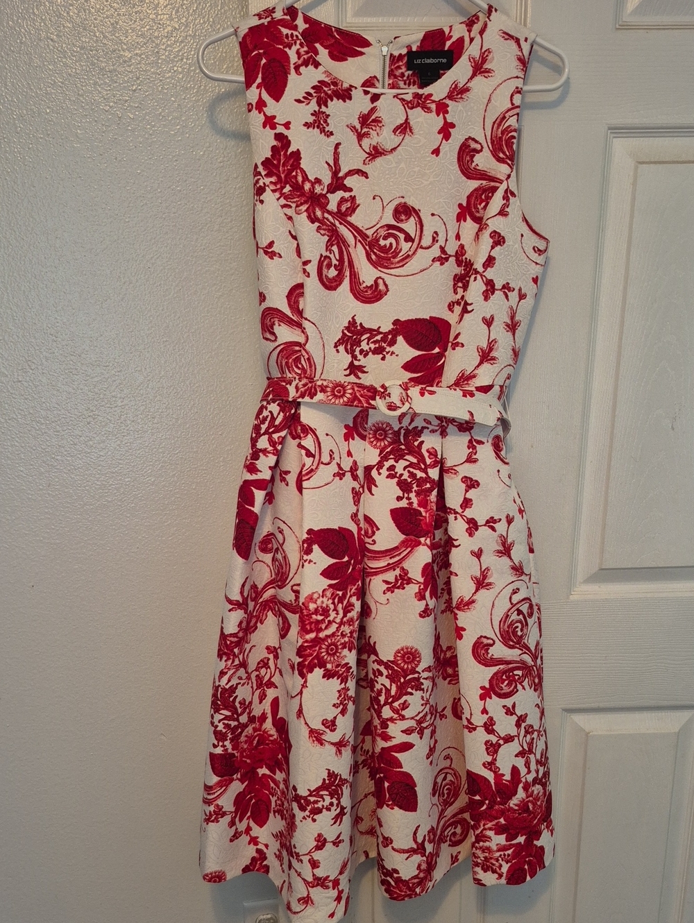Liz Claiborne White, Red Floral Fit-and-Flare Dress